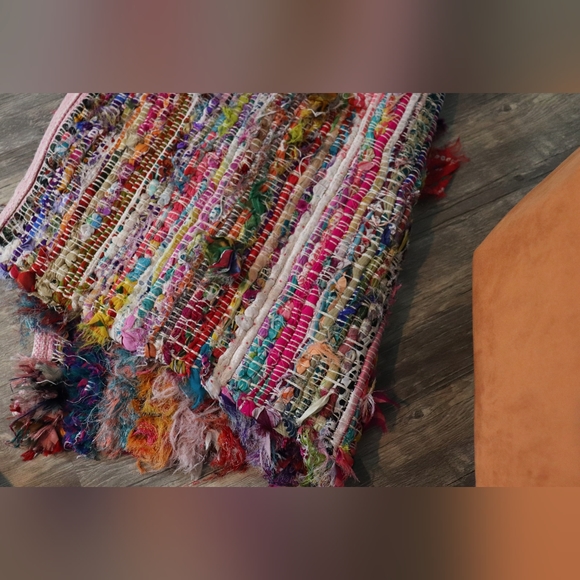 Handwoven Double-Sided Colorful Indian Chindi Rag Rug 21"x35" - Picture 3 of 4